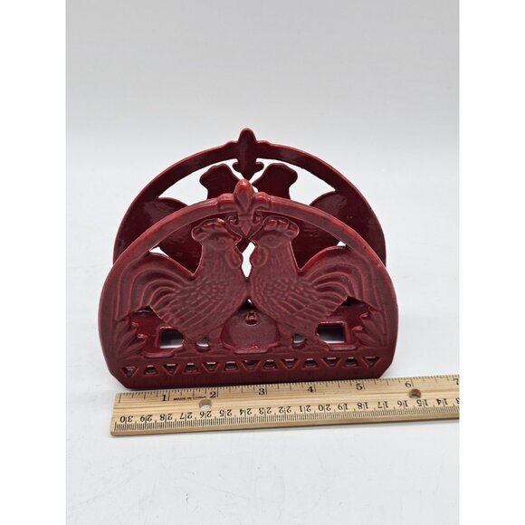 Red Cast Iron Rooster Farmhouse Napkin Holder Vintage - Picture 9 of 10